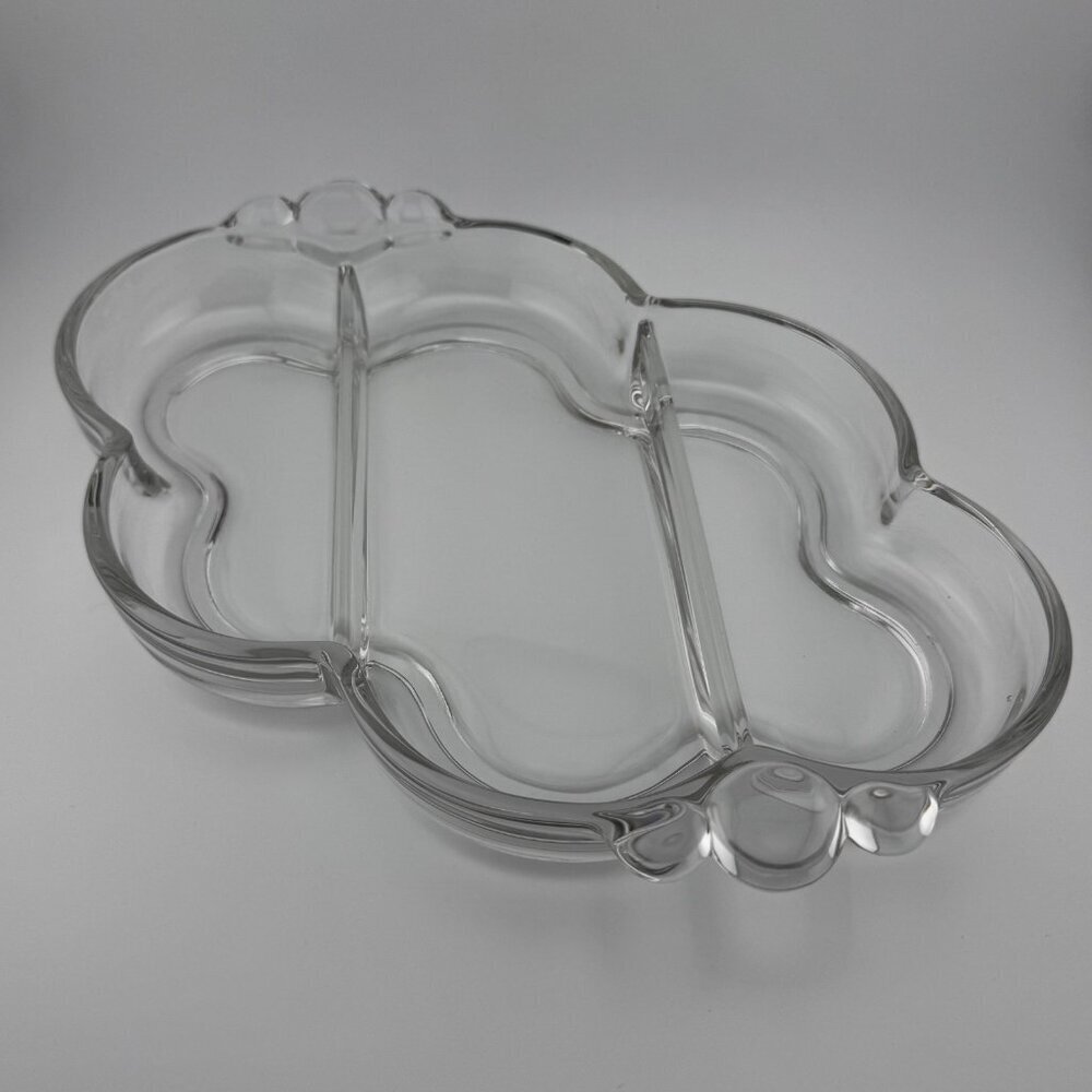 Vintage Duncan & Miller Crystal Canterbury 3 part divided relish dish 10”